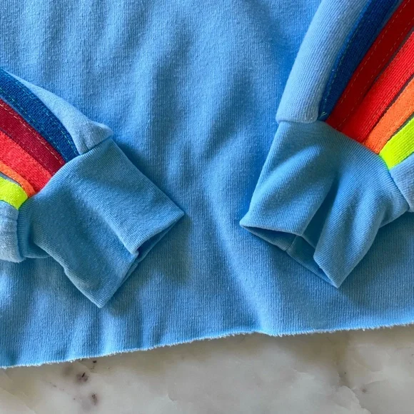 Aviator Nation Lightning Bolt Neon Rainbow Stripe Crop Sweatshirt in Blue - Picture 7 of 14